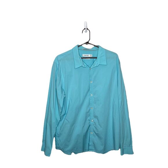 Calvin Klein Body Fit Shirt Blue teal Button Down Long Sleeve Mens Size XL 17 - Picture 4 of 4